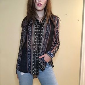 Free People Sheer Button Up Tie Back Shirt - image 1